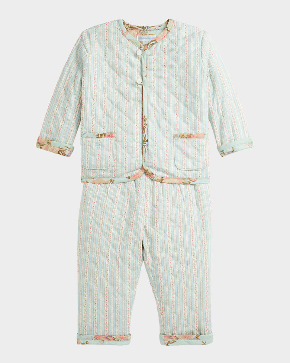 Girl's Quilted Floral-Print Reversible Two-Piece Set, Size 3M-24